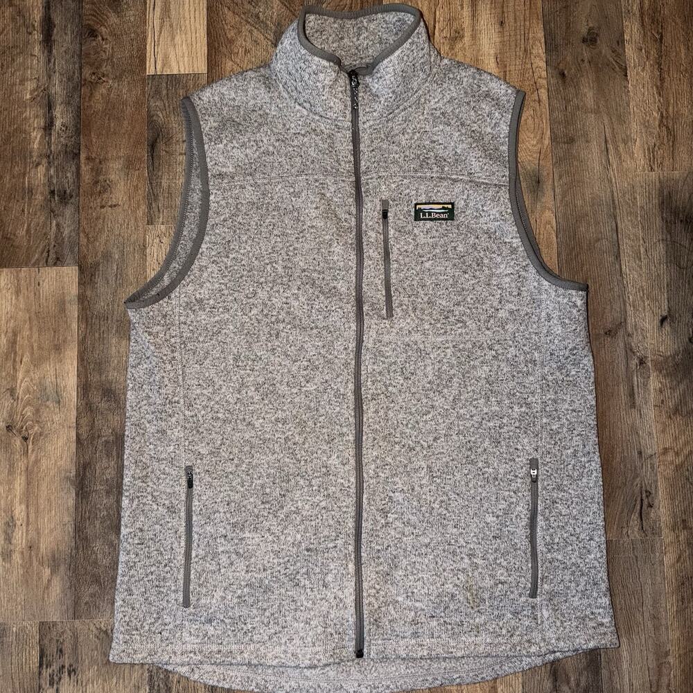 L.L. Bean Men's Sweater Fleece Vest Sz Large Tall Regular Grey Heather Full Zip